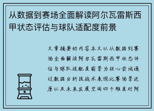 从数据到赛场全面解读阿尔瓦雷斯西甲状态评估与球队适配度前景